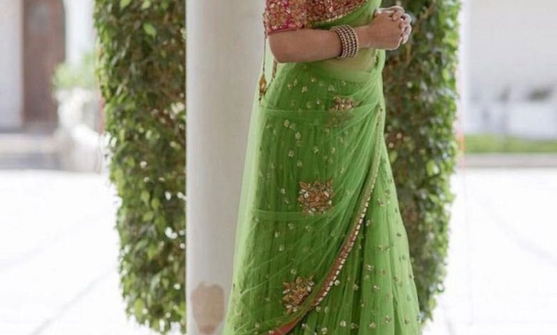 party wear green saree